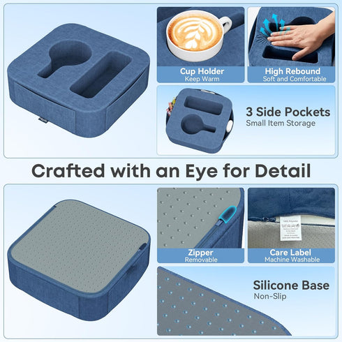Heyife Cozy Couch Cup Holder Pillow, Couch Caddy for Drink, Snack, Phone, Remote, Game Controller, Removable
