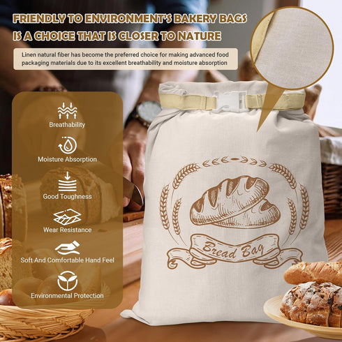 NIKKOUR 1 Large Linen Beeswax Bread Bags Sourdough Bread Bags Reusable Double-Lock Freezer Baking Container Gift Giving