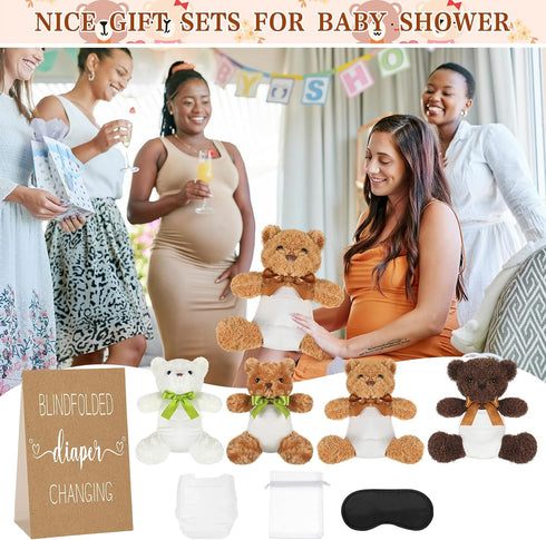 8 Set 12 Inch Chicingyou Bear Blindfolded Diaper Changing Baby Shower Games with Blindfold Changing Bear Dolls Diapers