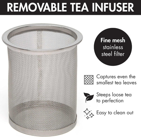 Set 4 40-Ounce, Set, Set 4 Primula Half Moon Teapot with Tea Cups, Removable Stainless Steel Filter and Infuser, Glass