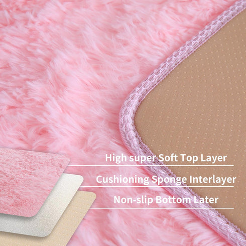 KICHOWUA 5'x8' KCHOWUA Pink Fluffy Area Rug for Girls' Bedroom, Machine Washable Plush Pastel Shag Rug, Large Soft