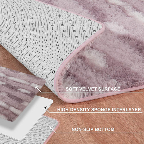 5x8 Meralax Area Rugs for Living Room Bedroom, Machine Washable Feet Soft Fluffy Shaggy Rug, Light Purple & White