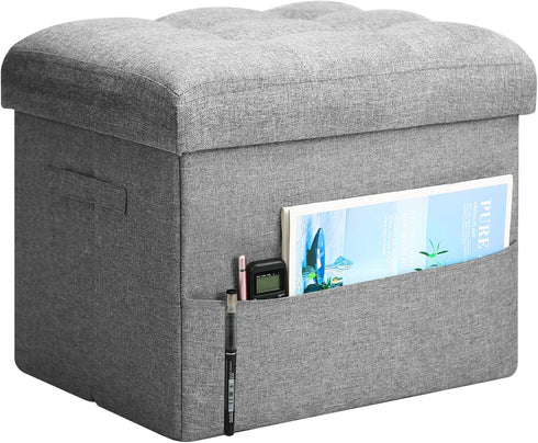 BelugaHelper Storage Ottoman Foot Rest, Folding Linen Foot Stool with Thicker Foam