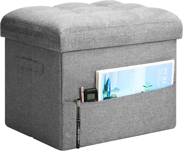 BelugaHelper Storage Ottoman Foot Rest, Folding Linen Foot Stool with Thicker Foam