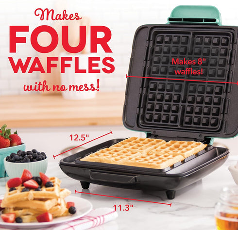 Dash Deluxe No-Drip Waffle Iron Maker - 1200W Machine for Breakfast, Lunch, and Snacks with Easy Clean, Aqua