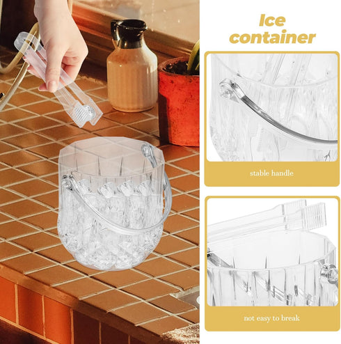 Cabilock Clear Plastic Ice Bucket with Ice Tongs, Ice Tub Chiller for Party Bar, Wine Bottle Chiller