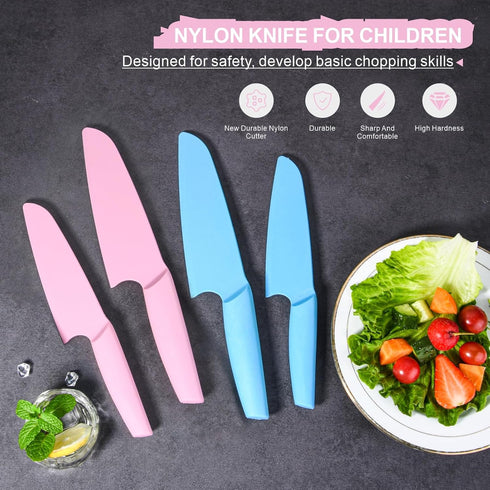 Nylon Knife for Nonstick Pans, 2 pcs Kitchen Knife, Safe for Kids, High Temperature Resistant up to 460°F (Pink)