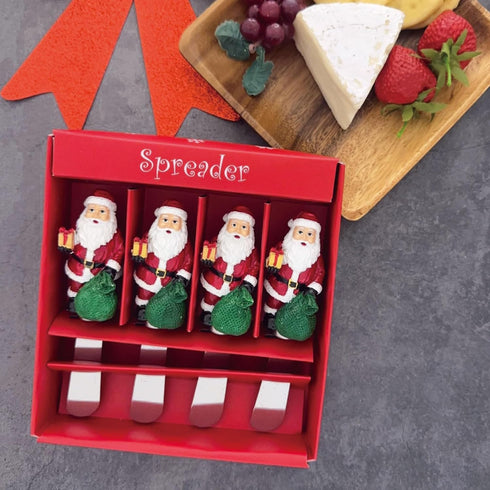 Supreme Housewares Santa Claus Cheese Spreaders, Hand-Painted Resin Handles, Set of 4