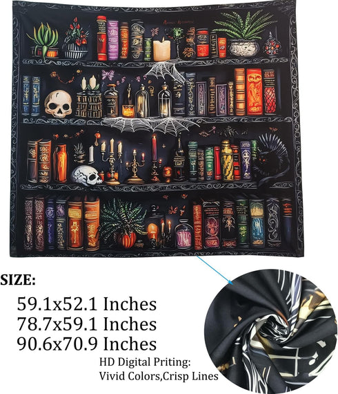 Algasan 78.7 59.1 Inches Magic Bookshelf Tapestry Magical Book Tapestry Gothic Witchy Vintage Library Skull Potion