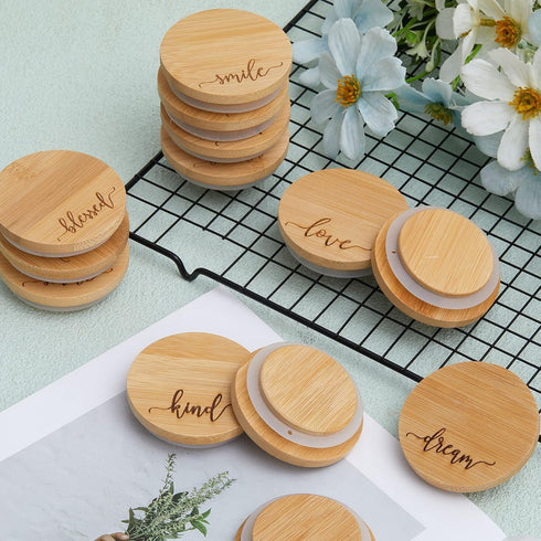 12 Set Tessco for you Pieces Yogurt Jar Lids Inspirational Yogurt Bamboo Lids with Silicone Sealing Compatible with Oui