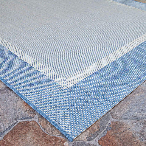 2' 3'7" Set, Couristan Recife Indoor Outdoor Rug - Stria Texture x Rectangle in Blue, Hose Washable, Low Pile, Pet- Kid