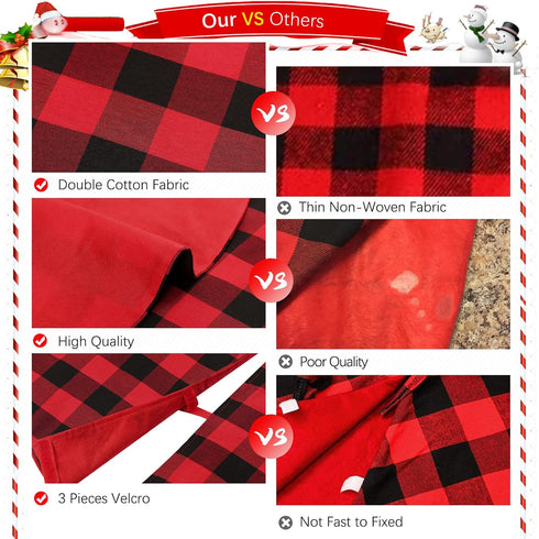 Christmas Tree Skirt Red Black Buffalo Plaid, Small 24 inch Cotton Linen Fabric for Fall Farmhouse Thanksgiving Xmas