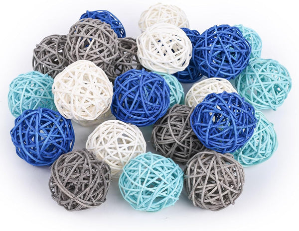 DomeStar 24PCS Blue Decorative Balls, 2 Inch Rattan Balls for Bowl Centerpiece Decor