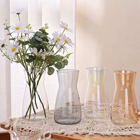 8 inch Iridescent Glass Flower Vases for Centerpiece Table Decor, Modern Boho Style Vase for Wedding Housewarming Gift