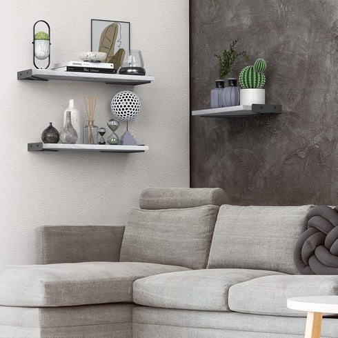 WhiteSet 3) BAYKA Wall Shelves for Bedroom Decor, Floating Wall Shelves for Living Room Kitchen Storage, Mounted Rustic