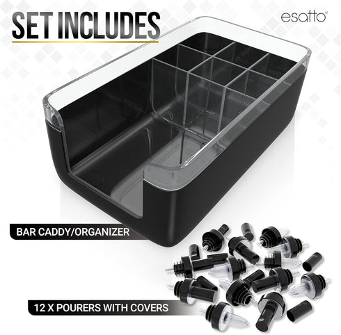 12 12 Esatto Professional Bar Products Premium Bar Caddy (Black), Used to Easily Organize Bar Items and Workspace