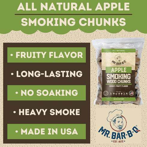 3.5 Lb. Bag Apple Wood Chunks by Mr. Bar-B-Q, Fruity Apple Flavor for Smoking, Outdoor Grilling, Backyard BBQ