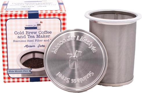 16oz Pint Cold Brew Coffee and Tea Maker, Stainless Steel Filter for Mason Jars, No Jar