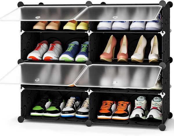 HOMIDEC Shoe Rack, 4 Tier Shoe Storage Cabinet 16 Pair Plastic Shoe