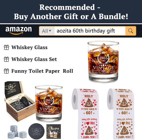 AOZITA 60th Birthday Gifts for Men, Party Supplies, 11oz Whiskey Glass for 60th Anniversary, Bday Gifts Ideas