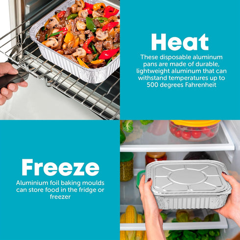 10 Pack 8x8 Disposable Aluminum Pans With Lids - Foil Pans for Cooking, Baking Cakes, Roasting & Homemade Breads