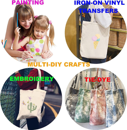 Veyist 2 Pcs Reusable Large Canvas Tote Bags, Blank Multi-purpose Bags for DIY Project, Grocery, Shopping