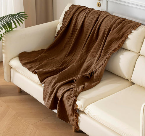 KyraHome 60"x80" 100% Summer Muslin Blankets for Adults, Large Cotton Throw Blanket, Plant Dyed Lightweight Breathable