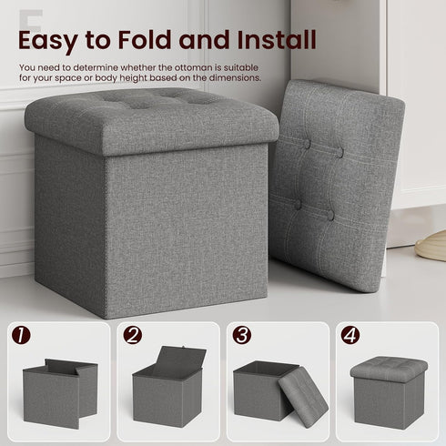 15 inches 300lbs, YOUDENOVA Storage Ottoman Cube, Foldable Storage Boxes, Padded Seat for Dorm Living Room, Support