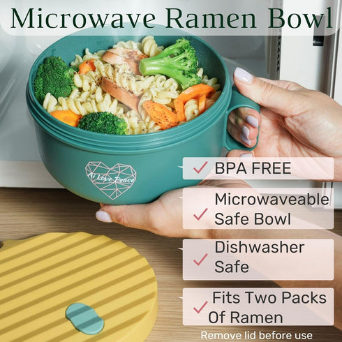 AI LOVE PEACE Microwave Ramen Soup Bowl - Instant Noodle Cooker for Dorm Room Essentials with Lid - Ramen Maker - Microwave Safe Bowls Ramen Cooker BPA Free Pefect College Gifts by AI LOVE PEACE