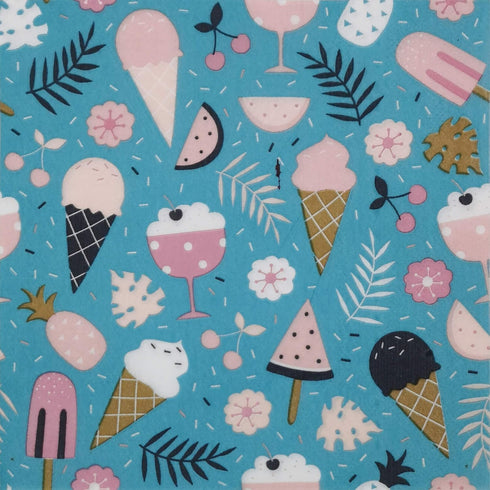 Colored Paper Napkins, 20 Count Shabby Chic Napkins for Wedding, Dinner, Tea Party, Ice Cream Design