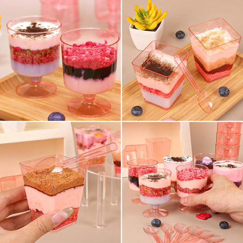 300 5 oz LifeIdeas Pink Mini Dessert Cups with Spoons - Valentines Day Dessert Cups. Perfect for Yogurt, Pudding, Ice