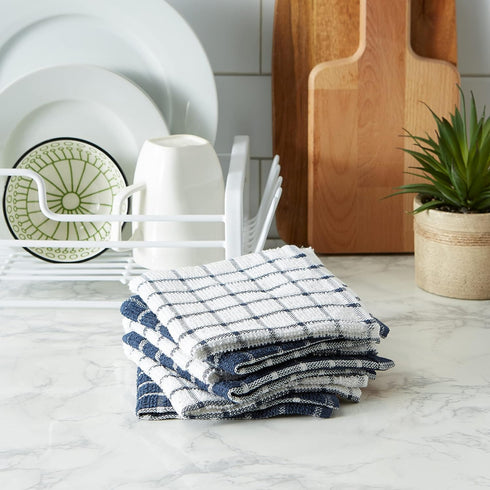 DII Nautical Blue Basic Terry Collection Windowpane Dishcloth Set, 12x12, 6 Piece