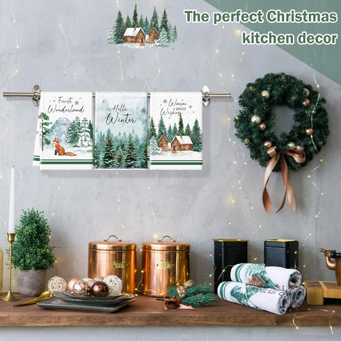 6 Hosuly Pcs Winter Kitchen Towels Forest Hand Towels Wild Animal Snowflake Warm Dish Clothes Farmhouse Winter
