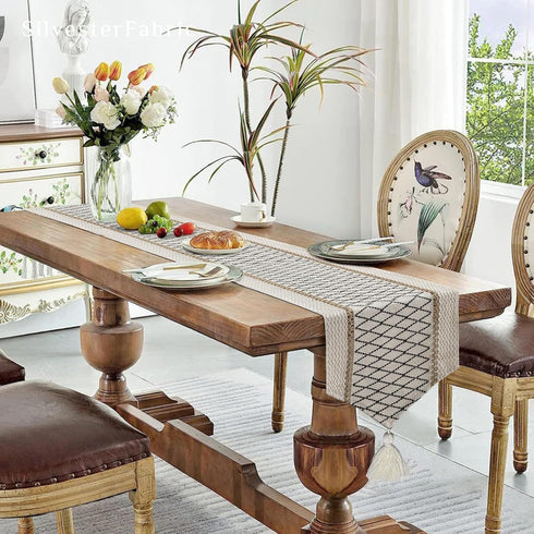 12 46 Inches, yuboo Boho Table Runner Triangular End * Coffee Table Runner with Tassels, Macrame Dresser Runners Scarf