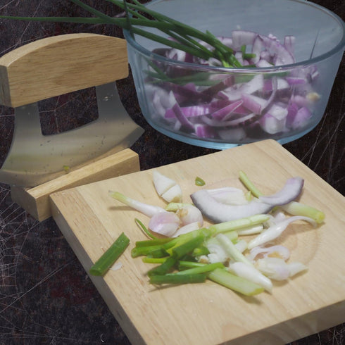 TLIOCAS Set,Mezzaluna 7inch Alaska Ulu Knife Mezzaluna Cutter n Chopping Bowl Mincing Chopper with Base n Recessed