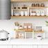 Large Kitchen Cabinet Organizer Shelf Set of 4 - White Stackable Countertop Organizer for Spices, Plates (Bamboo Wood)