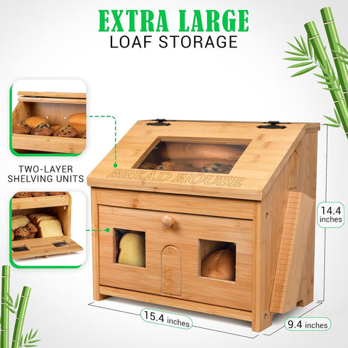 Countertop Bread Box for Kitchen Large Wooden Bamboo Bread Box with Cutting Board (SELF-ASSEMBLY)