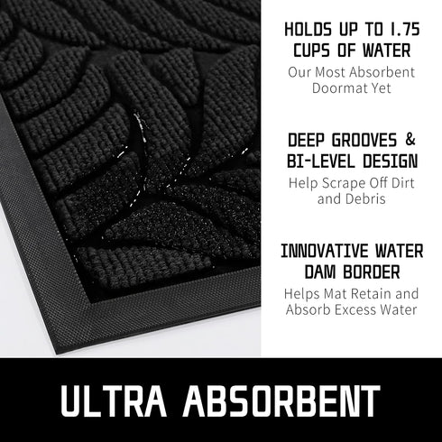 Yimobra Door Mats, Heavy Duty Non-Slip Welcome Mats for Outdoor Entrance, Easy Clean (Black)