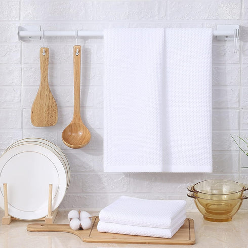 Kitinjoy 100% Cotton Waffle Weave Kitchen Towels, 4-Pack Super Soft Dish Towels, 13 in x 28 in, White