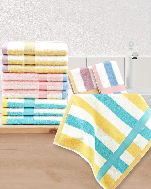 12 Pack 13 13 Inches, 3 Jacquotha Cotton Striped Washcloths, x Colors - Face and Body Cleansing Towels