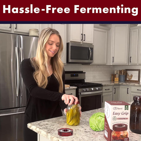 Fermenting Lids Kit for Wide Mouth Mason Jars, 4 Waterless Airlock Lids, Easy Grip with Oxygen Pump, Tracks Ferment Date