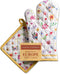 Maison d' Hermine 100% Cotton Oven Mitt & Pot Holder Set, Heat Resistant BBQ Cooking Gloves, Happy Florals