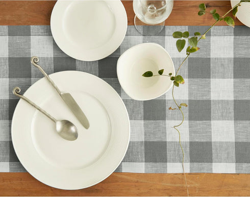 36 Inches 100% 14 36 Inch Summer Solino Home Linen Checkered Table Runner - Pure Linen Grey and White Buffalo Check