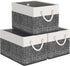 Storage Bin, Collapsible Storage Basket for Organizing, Large Storage Boxes with Rope Handles, White & Black, Pack of 3