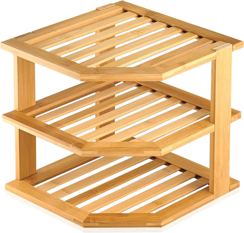 RoyalHouse Bamboo 3-Tier Corner Shelf Organizer - Space Organizer for Kitchen and Bathroom Countertop