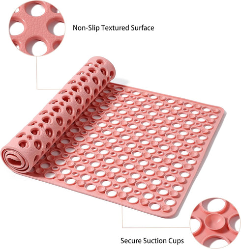 Nonslip Bathtub Mat - Extra Soft TPE Bath Mat for Kids, 30L x 17W Inch (Pink)