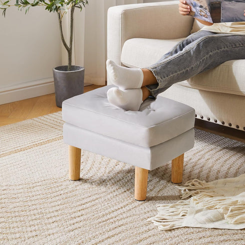 16.34" 12.4" W12.6" UHBD041G YMYNY Small Footstool Ottoman, Faux Leather Footrest with Sponge Padded Seat, Step Stool