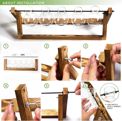 (5 Bulb CFMOUR Plant Terrarium with Wooden Stand, Desktop Propagation Stations Glass Air Planter Metal Swivel Holder