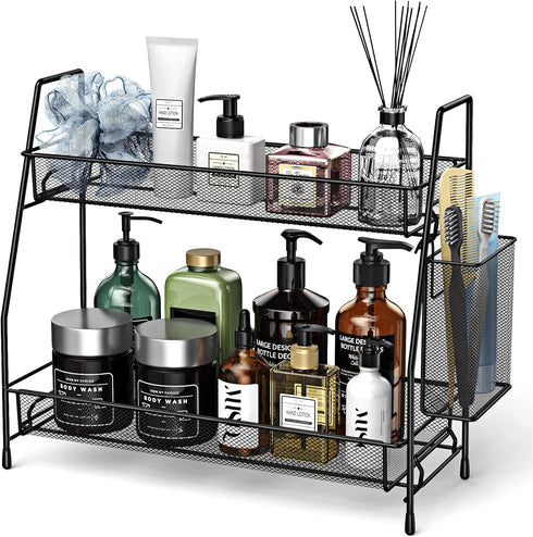 Bathroom Counter Organizer, Black Spice Rack for Cabinet, Kitchen Countertop Organizer, Perfume and Vanity Storage