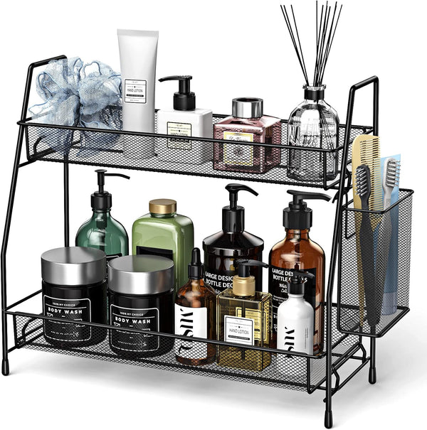 Bathroom Counter Organizer, Black Spice Rack for Cabinet, Kitchen Countertop Organizer, Perfume and Vanity Storage